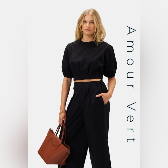 Amour Vert Tops - AMOUR VERT Lisa Organic Cotton Poplin Top Black Women Size XS NWT